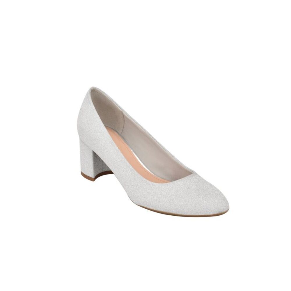 EVOLVE Womens Silver Glitter Robin3 Almond Toe Block Heel Slip On Pumps 9 M